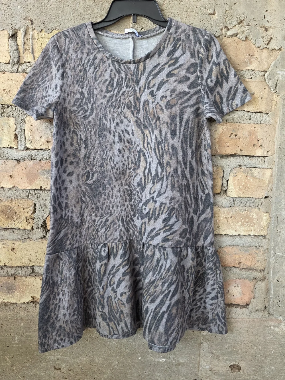 Zara Basic Animal Print Short Sleeve Tiered Mini Dress Gray Size Medium